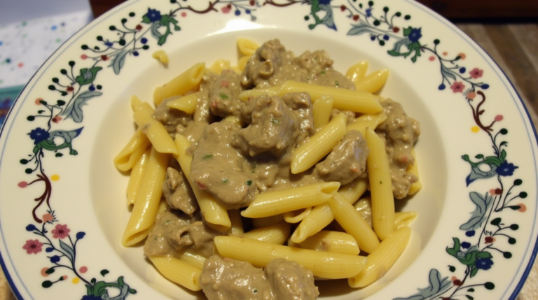 Beef Pasta in Creamy Garlic Sauce