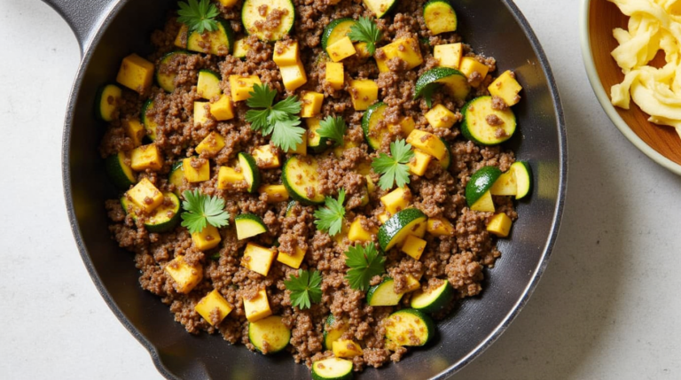 Cheesy Ground Beef & Zucchini Skillet